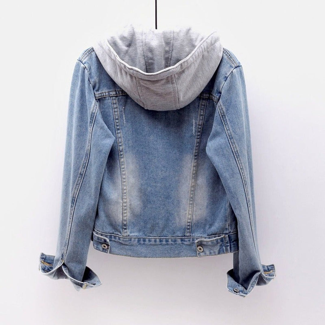 Women's Hooded Light-Wash Relaxed-Fit Denim Jacket