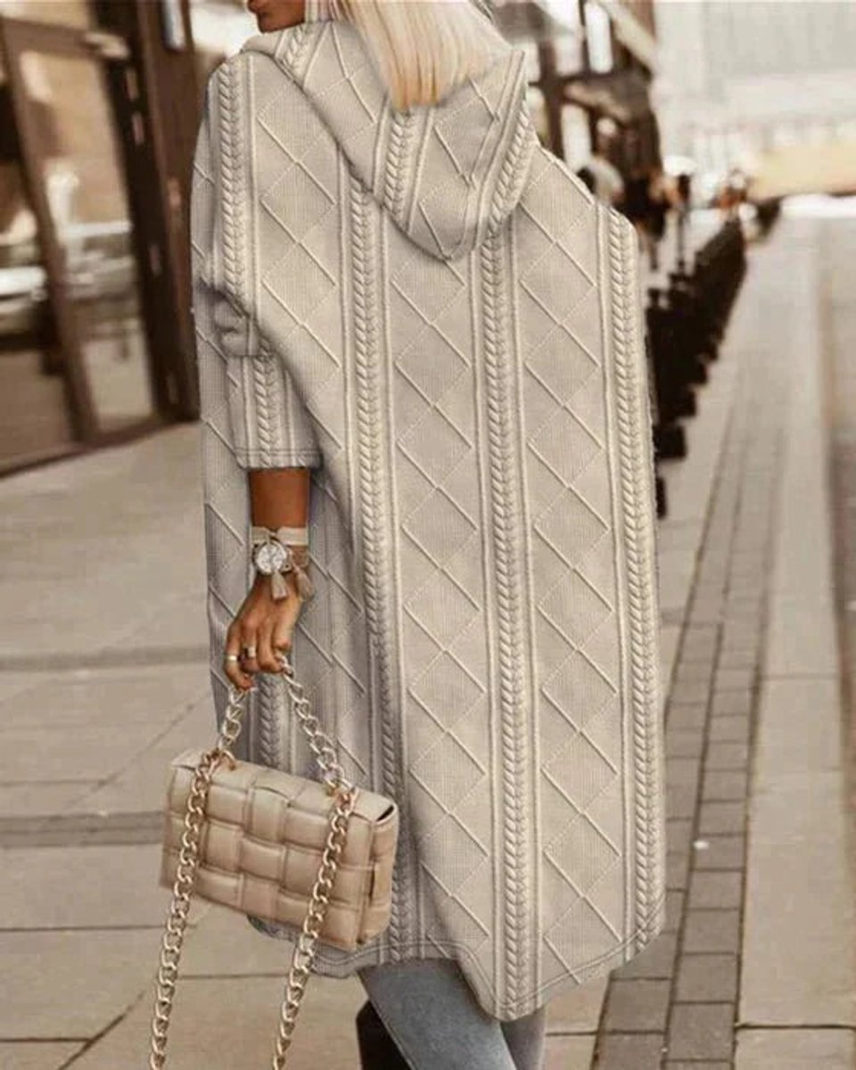 Women's Hooded Longline Cable Knit Open-Front Cardigan