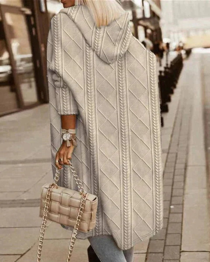 Women's Hooded Longline Cable Knit Open-Front Cardigan