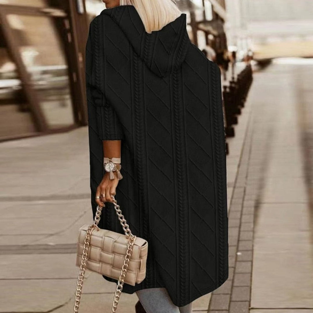 Women's Hooded Longline Cable Knit Open-Front Cardigan