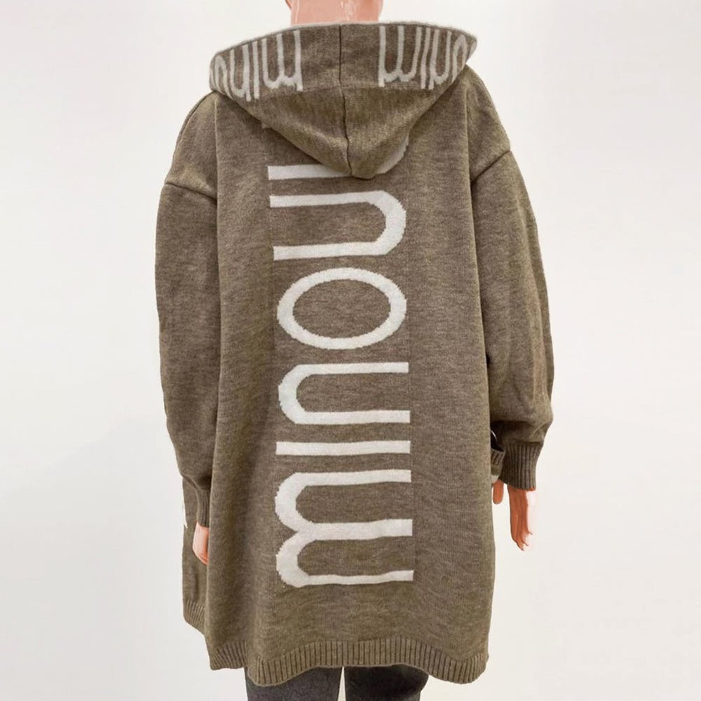 Women's Hooded Open-Front Letter-Knit Cardigan Sweater