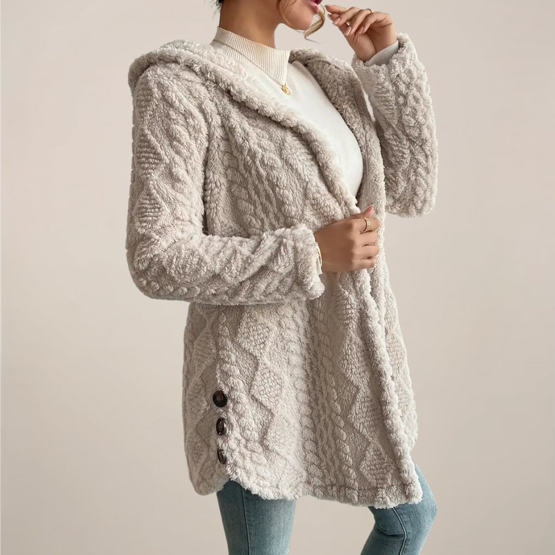 Women's Hooded Open-Front Plush Fleece Cardigan Coat
