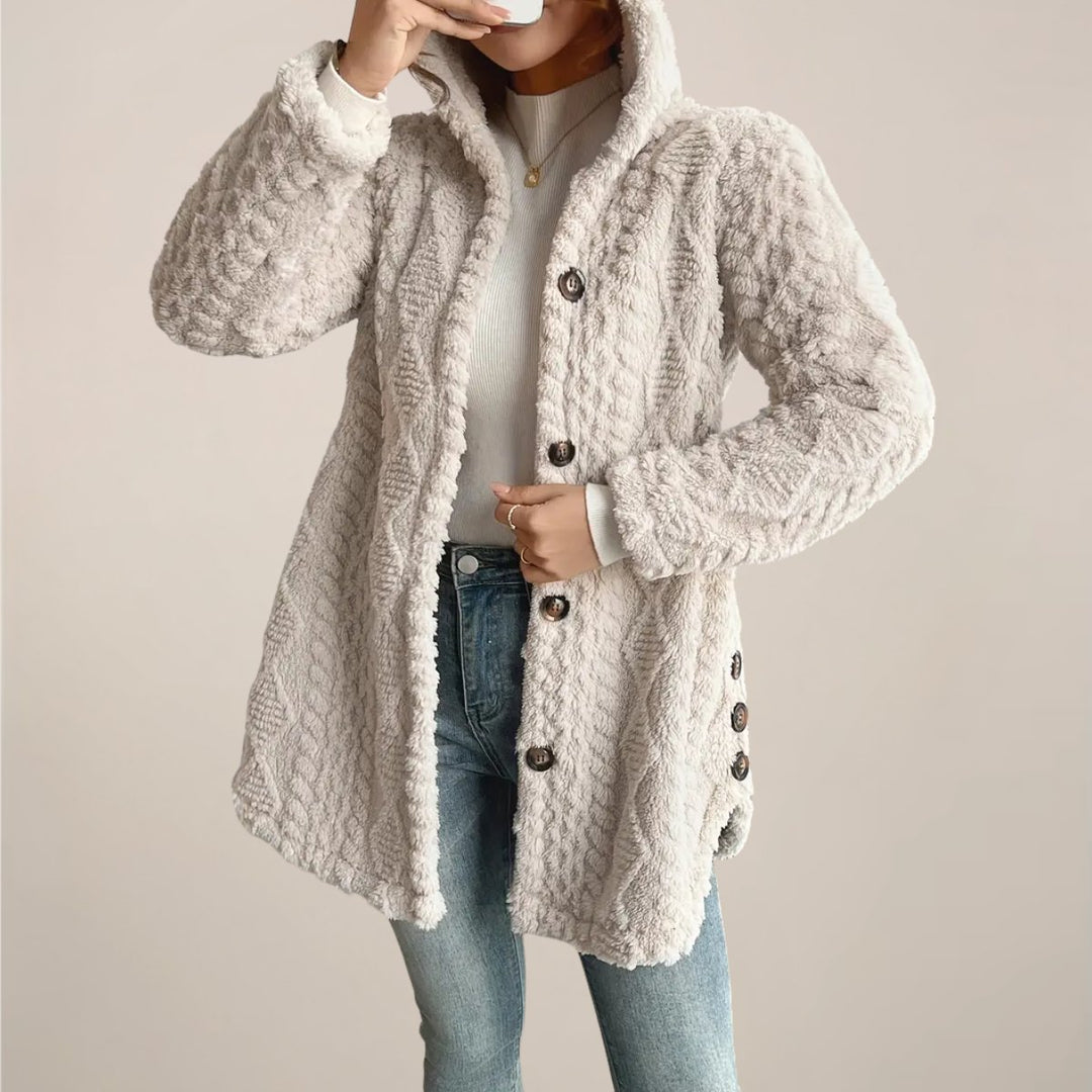 Women's Hooded Open-Front Plush Fleece Cardigan Coat