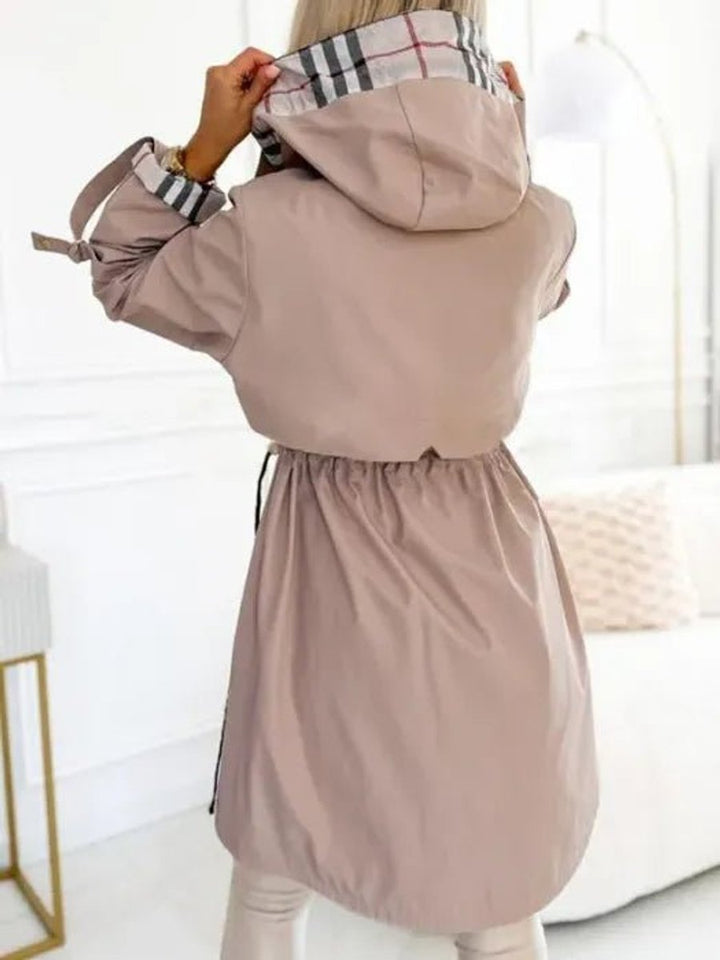 Women's Hooded Waterproof Windproof Zip-Up Midi Trench Coat