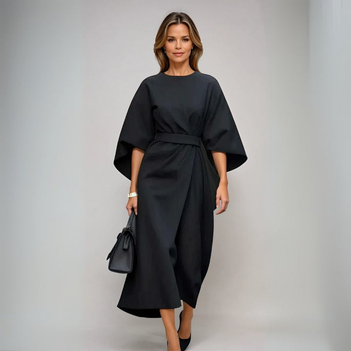 Women's Kimono-Sleeve Belted Midi Formal Dress