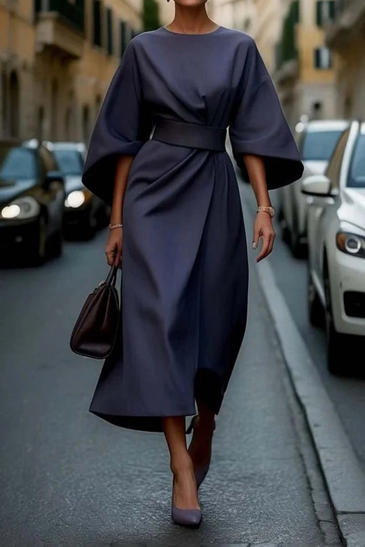 Women's Kimono-Sleeve Belted Midi Formal Dress
