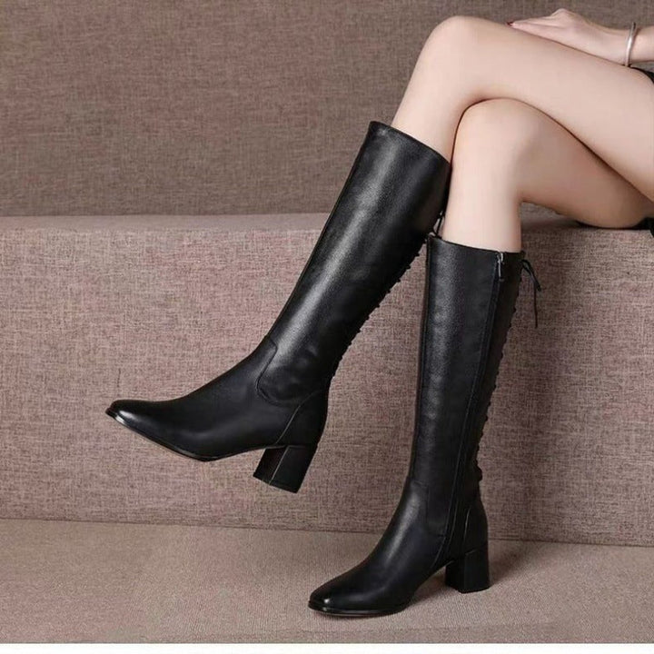Women's Knee-High Block-Heel Side-Zip Faux Leather Ankle Boots