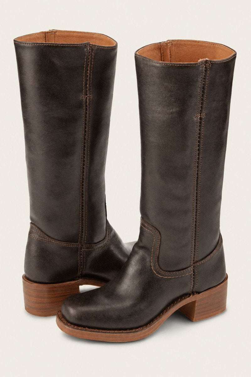 Women's Knee-High Side-Zip Block-Heel Leather Riding Boots