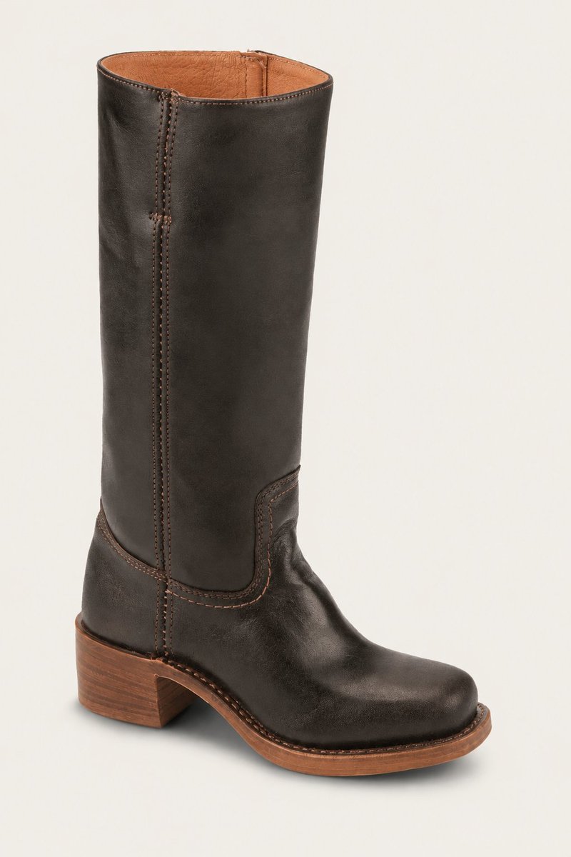Women's Knee-High Side-Zip Block-Heel Leather Riding Boots