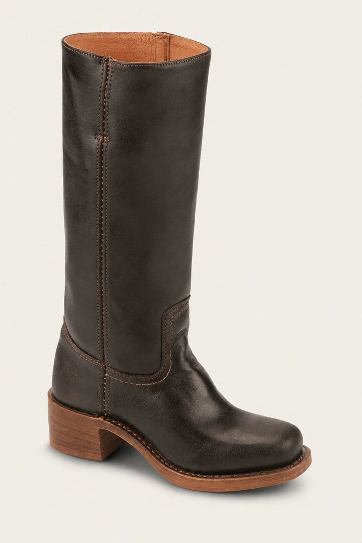 Women's Knee-High Side-Zip Block-Heel Leather Riding Boots
