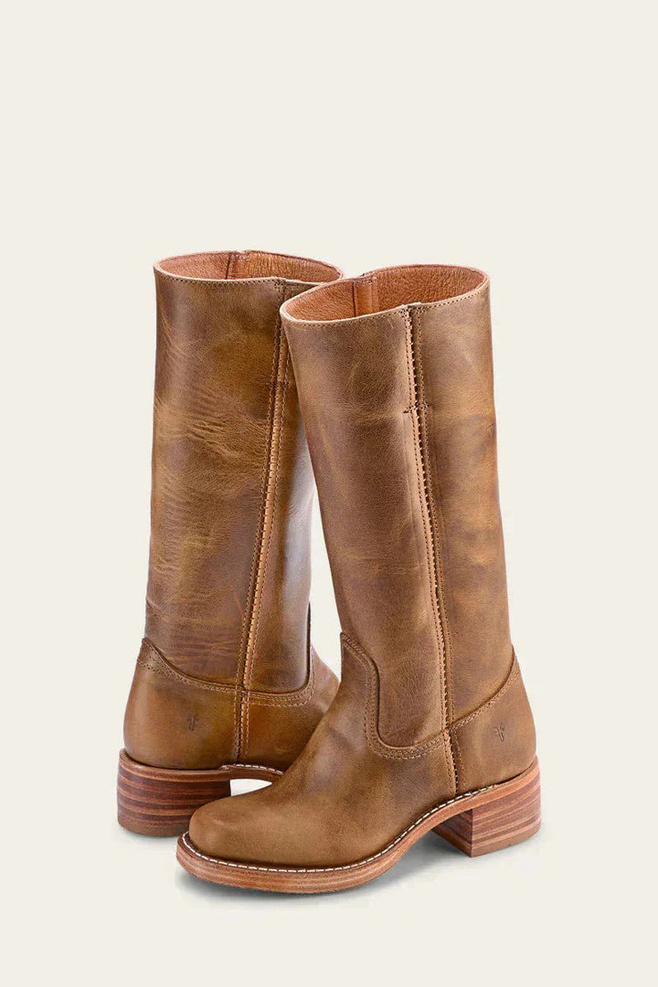 Women's Knee-High Side-Zip Block-Heel Leather Riding Boots