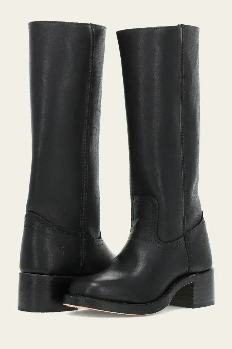 Women's Knee-High Side-Zip Block-Heel Leather Riding Boots