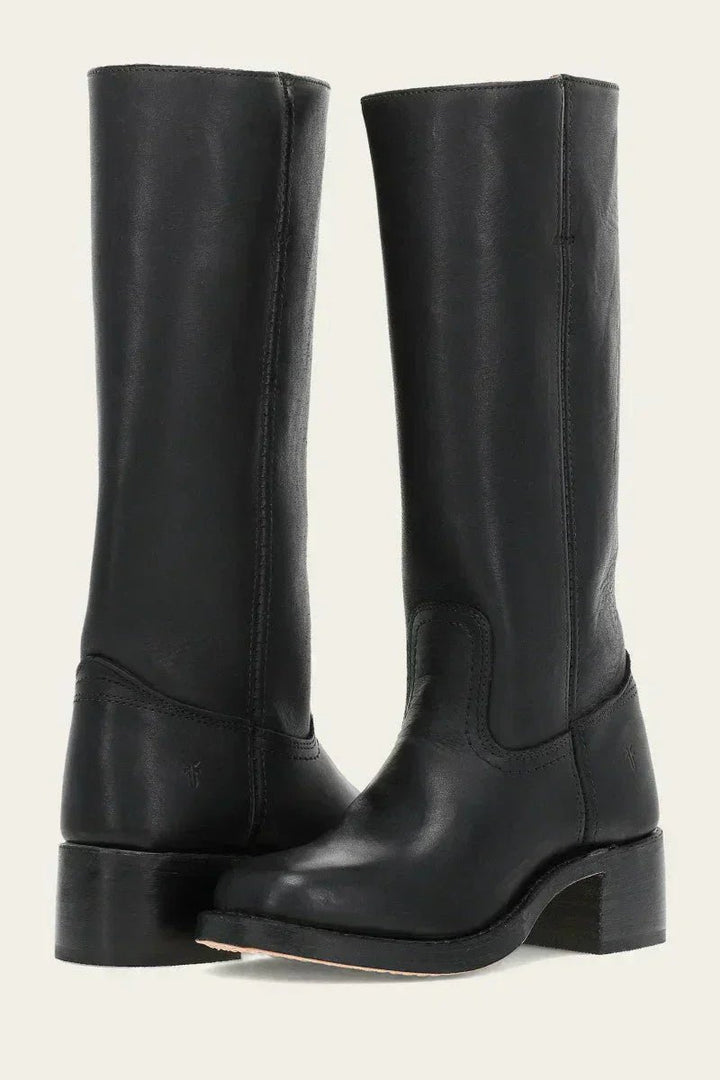 Women's Knee-High Side-Zip Block-Heel Leather Riding Boots