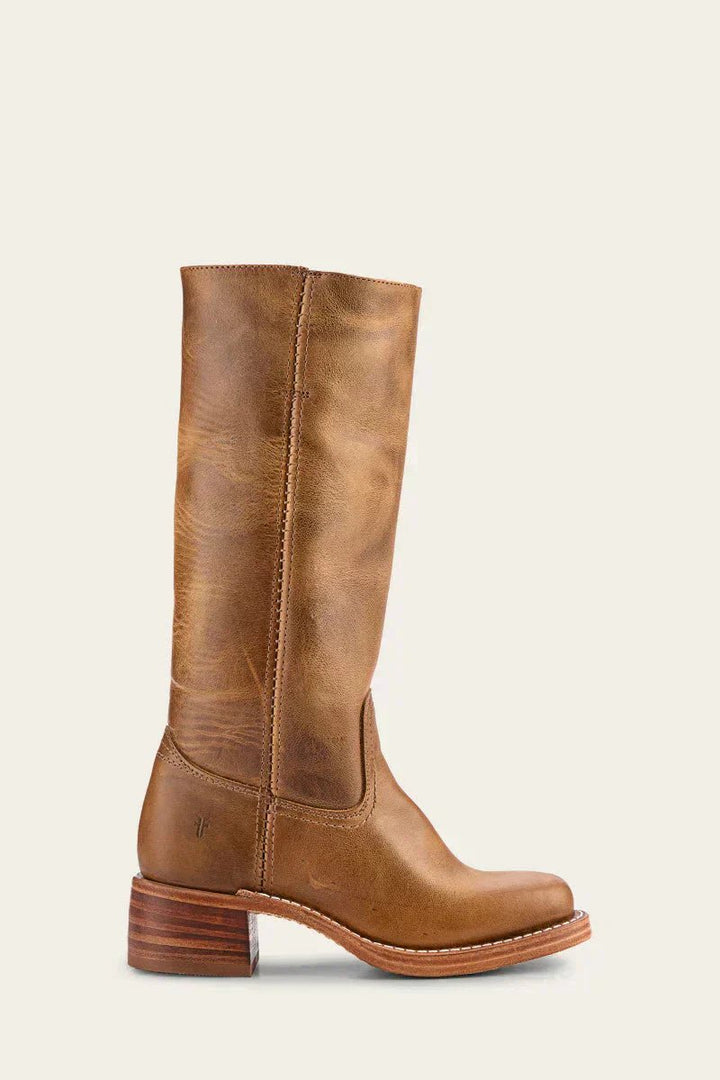 Women's Knee-High Side-Zip Block-Heel Leather Riding Boots