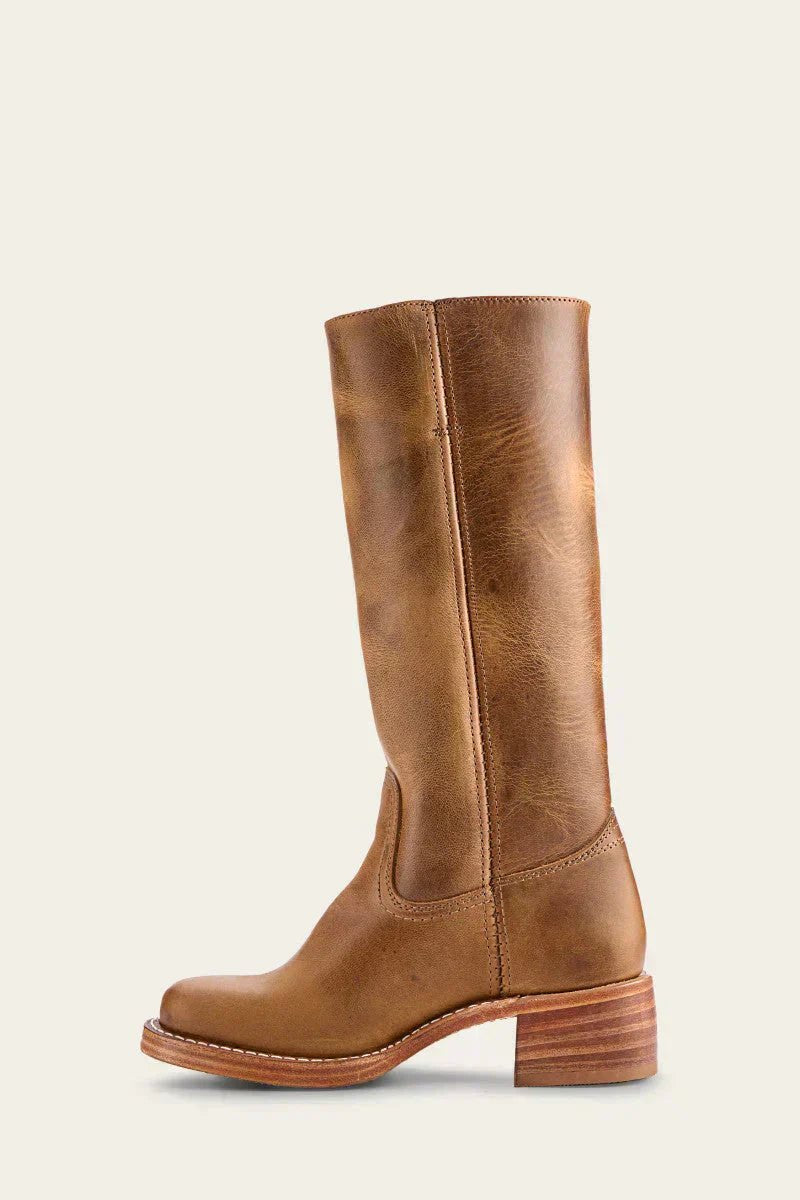 Women's Knee-High Side-Zip Block-Heel Leather Riding Boots