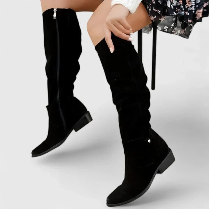 Women's Knee-High Slouchy Block-Heel Western Boots