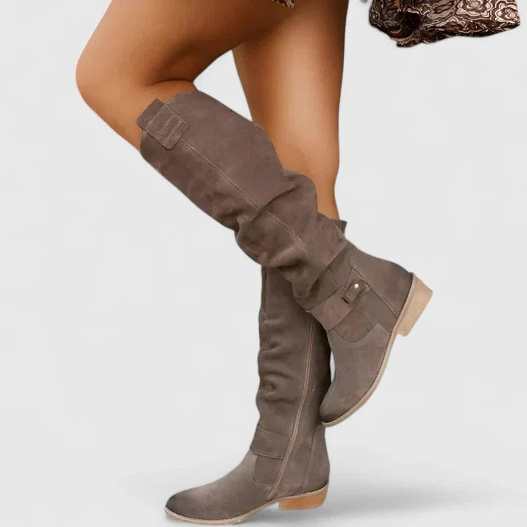 Women's Knee-High Slouchy Block-Heel Western Boots - Brown