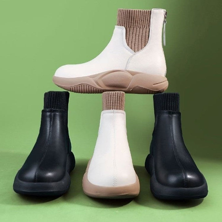 Women's Knit-Collar Low-Heel Chelsea Ankle Boots