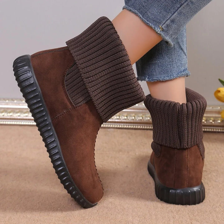 Women's Knit-Cuff Flat Suede Ankle Boots