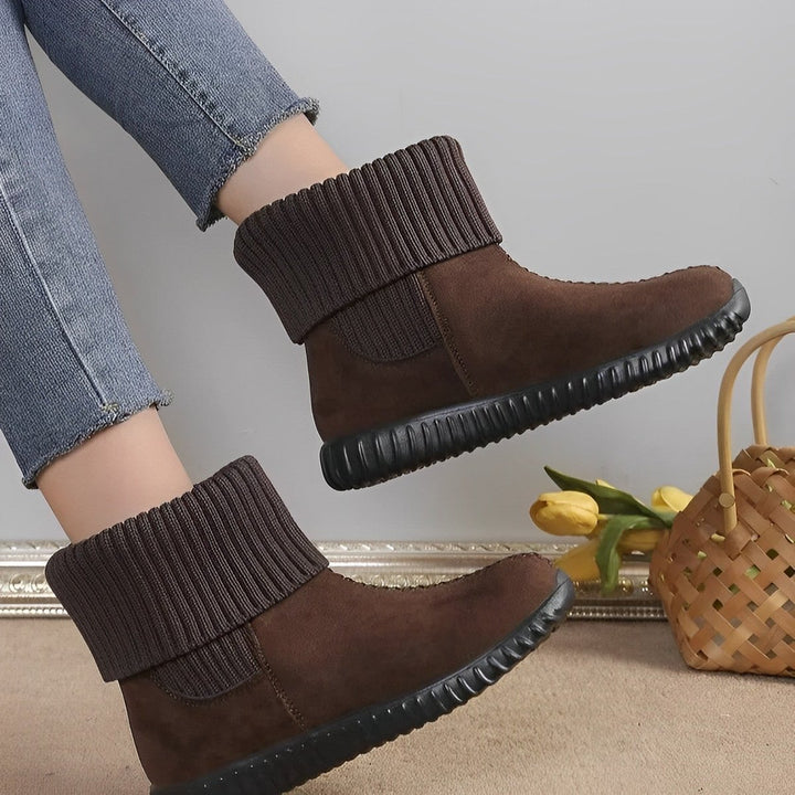 Women's Knit-Cuff Flat Suede Ankle Boots