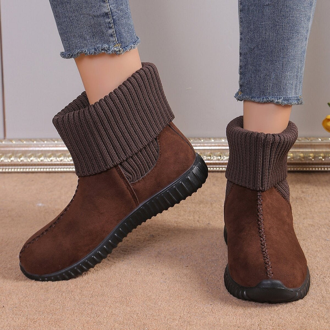 Women's Knit-Cuff Flat Suede Ankle Boots