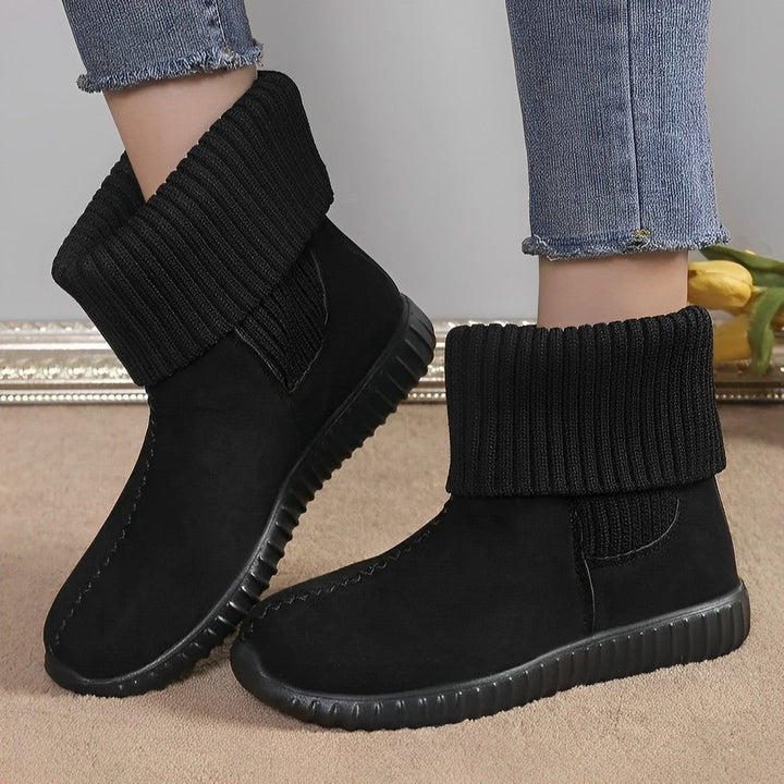 Women's Knit-Cuff Flat Suede Ankle Boots