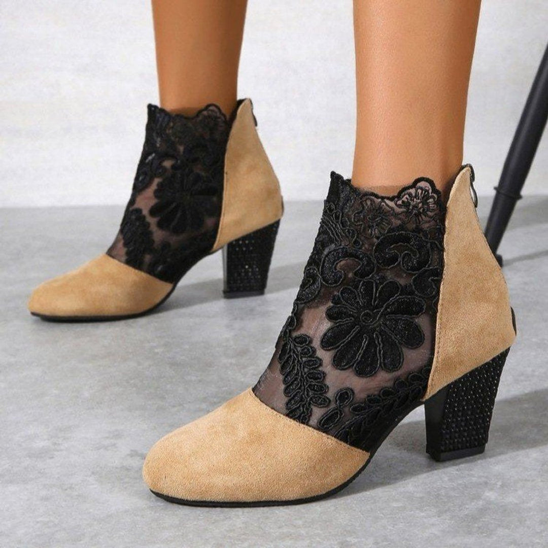 Women's Lace Block-Heel Suede Ankle Boots