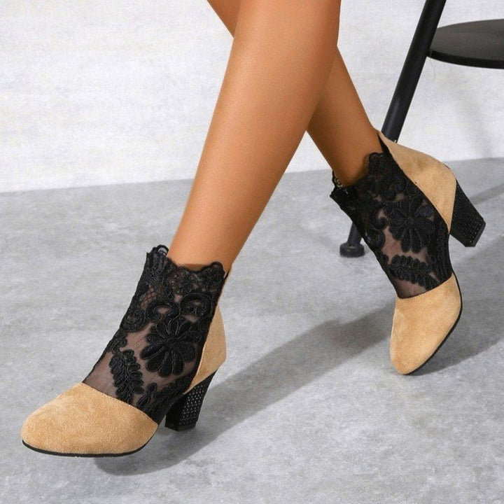 Women's Lace Block-Heel Suede Ankle Boots