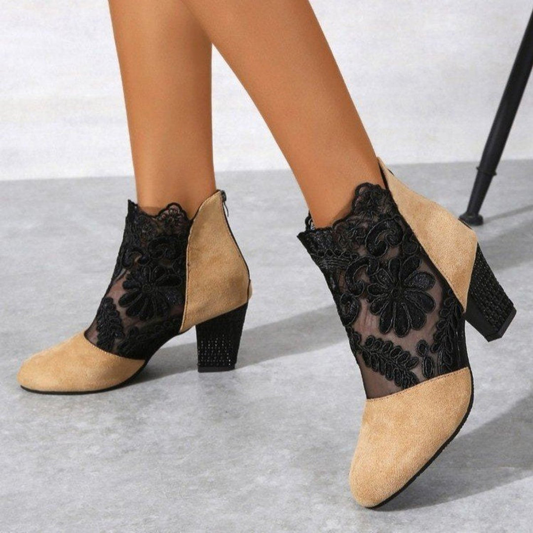 Women's Lace Block-Heel Suede Ankle Boots