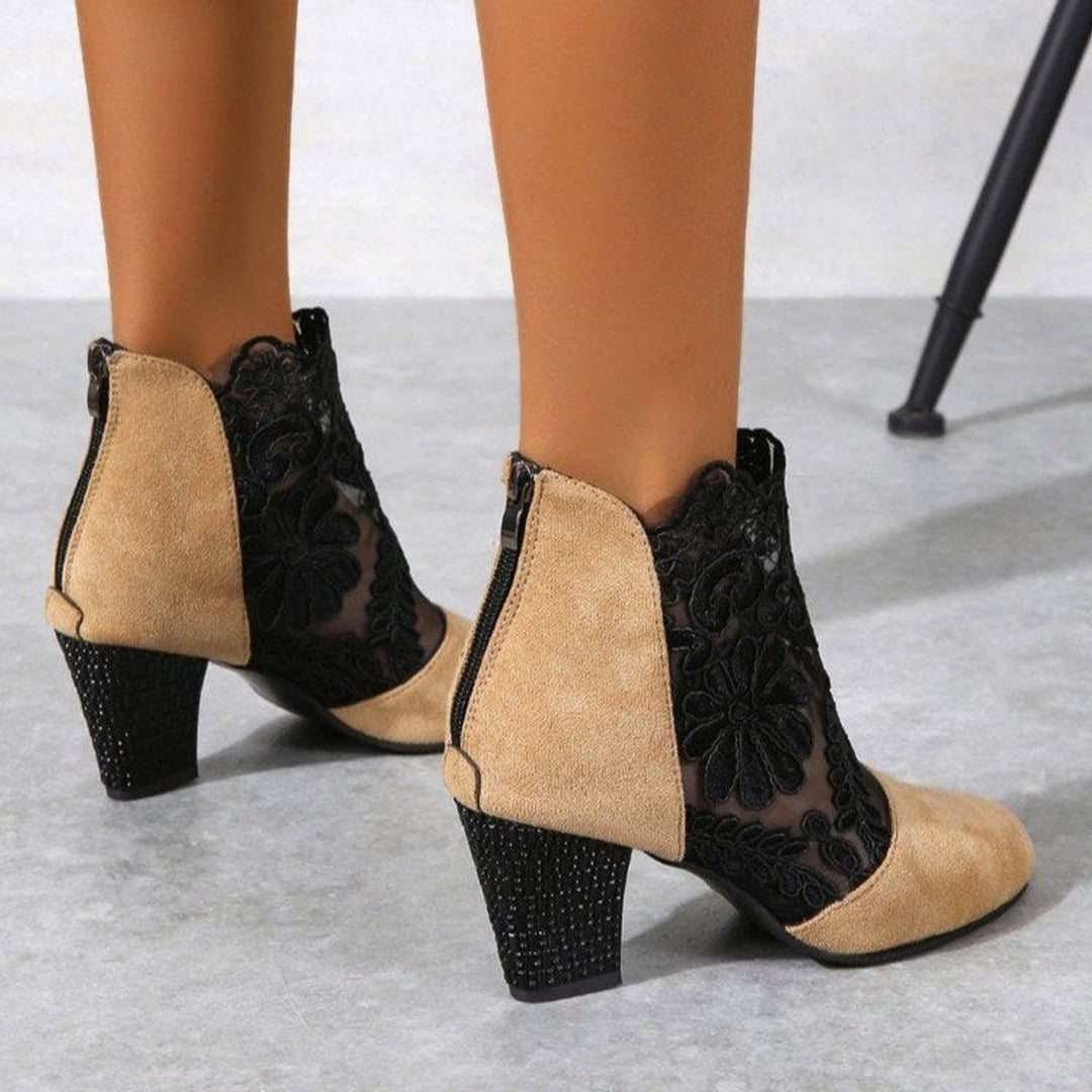 Women's Lace Block-Heel Suede Ankle Boots