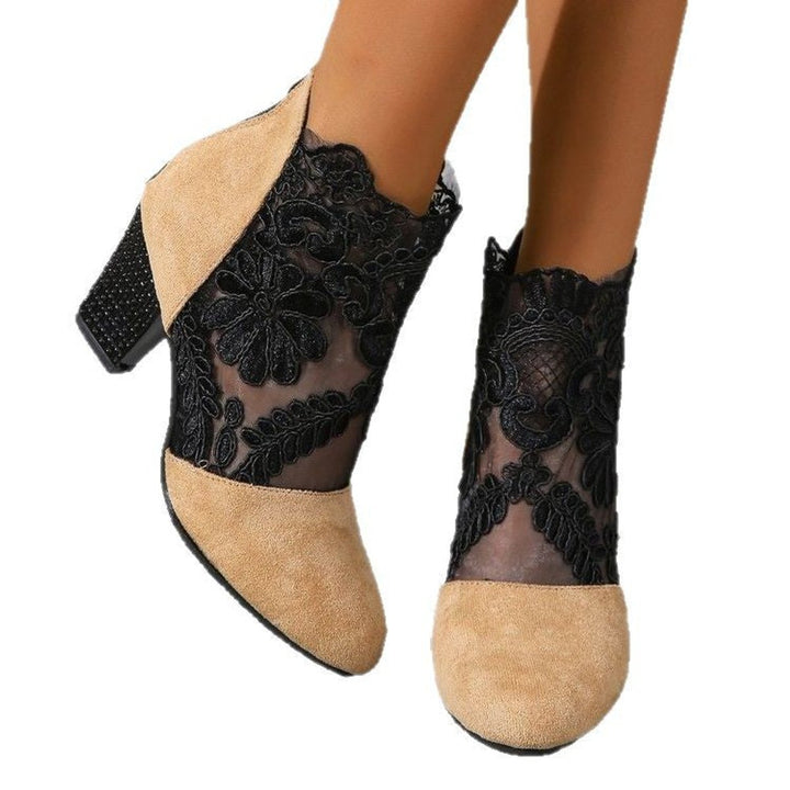 Women's Lace Block-Heel Suede Ankle Boots