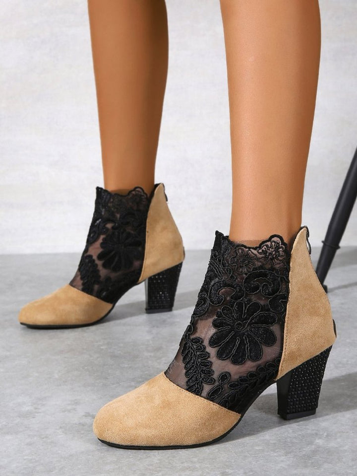 Women's Lace Block-Heel Suede Ankle Boots