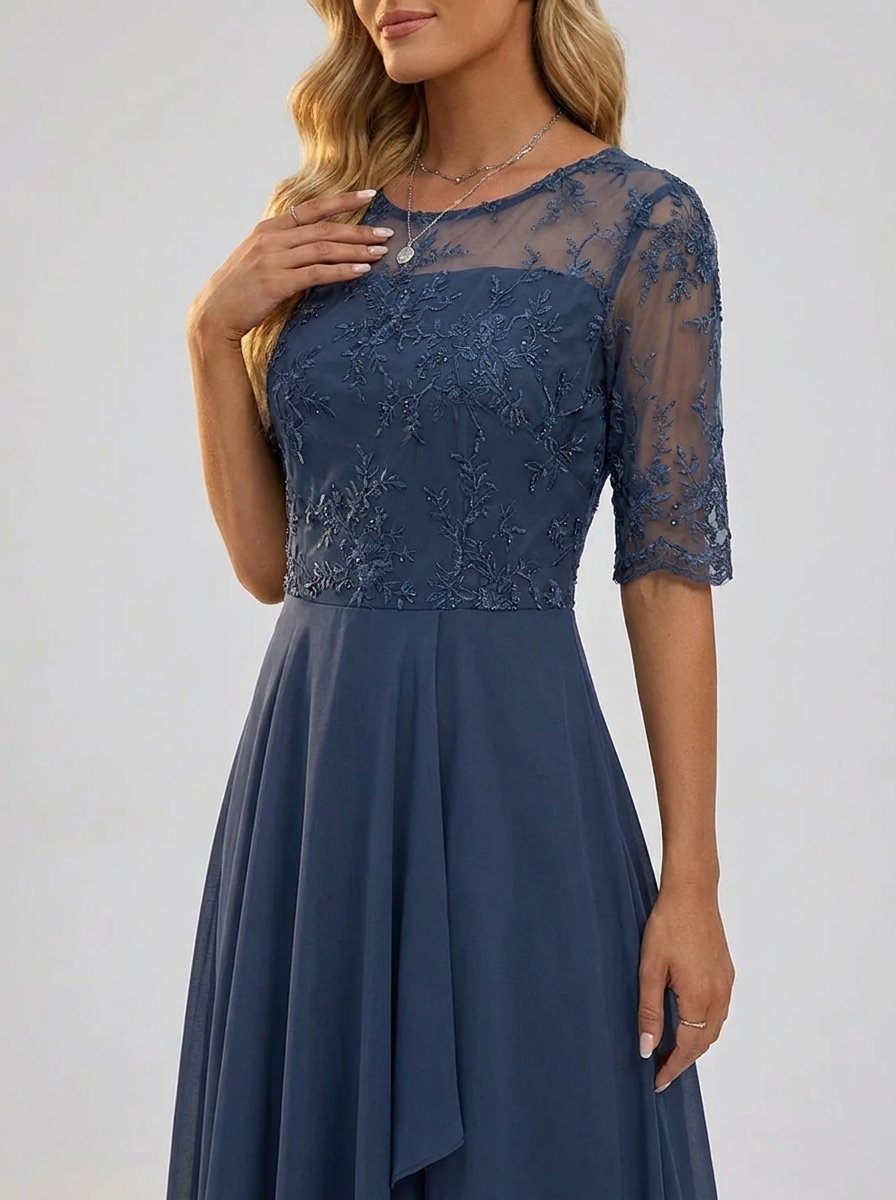 Women's Lace Bodice A-Line Chiffon Midi Formal Dress
