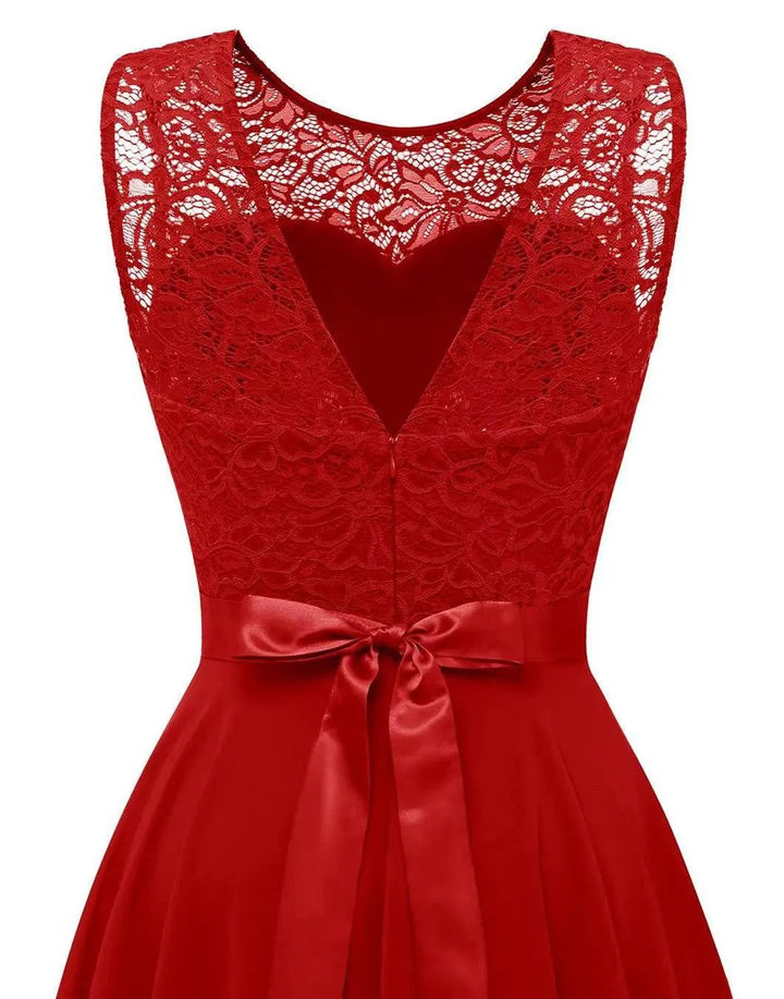 Women's Lace Bodice High-Low Fall Wedding Guest Dress Sleeveless