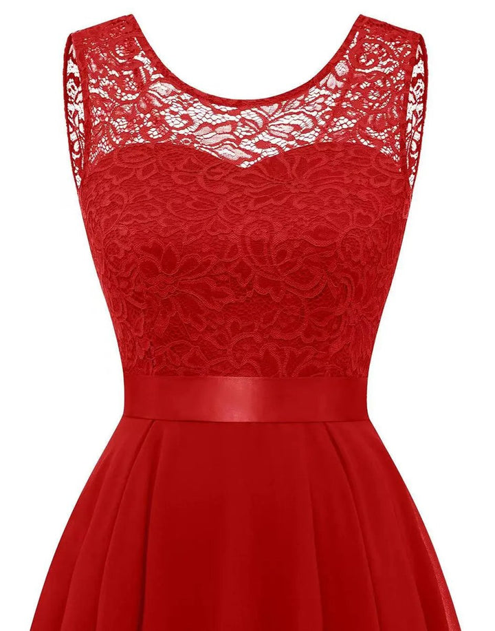 Women's Lace Bodice High-Low Fall Wedding Guest Dress Sleeveless
