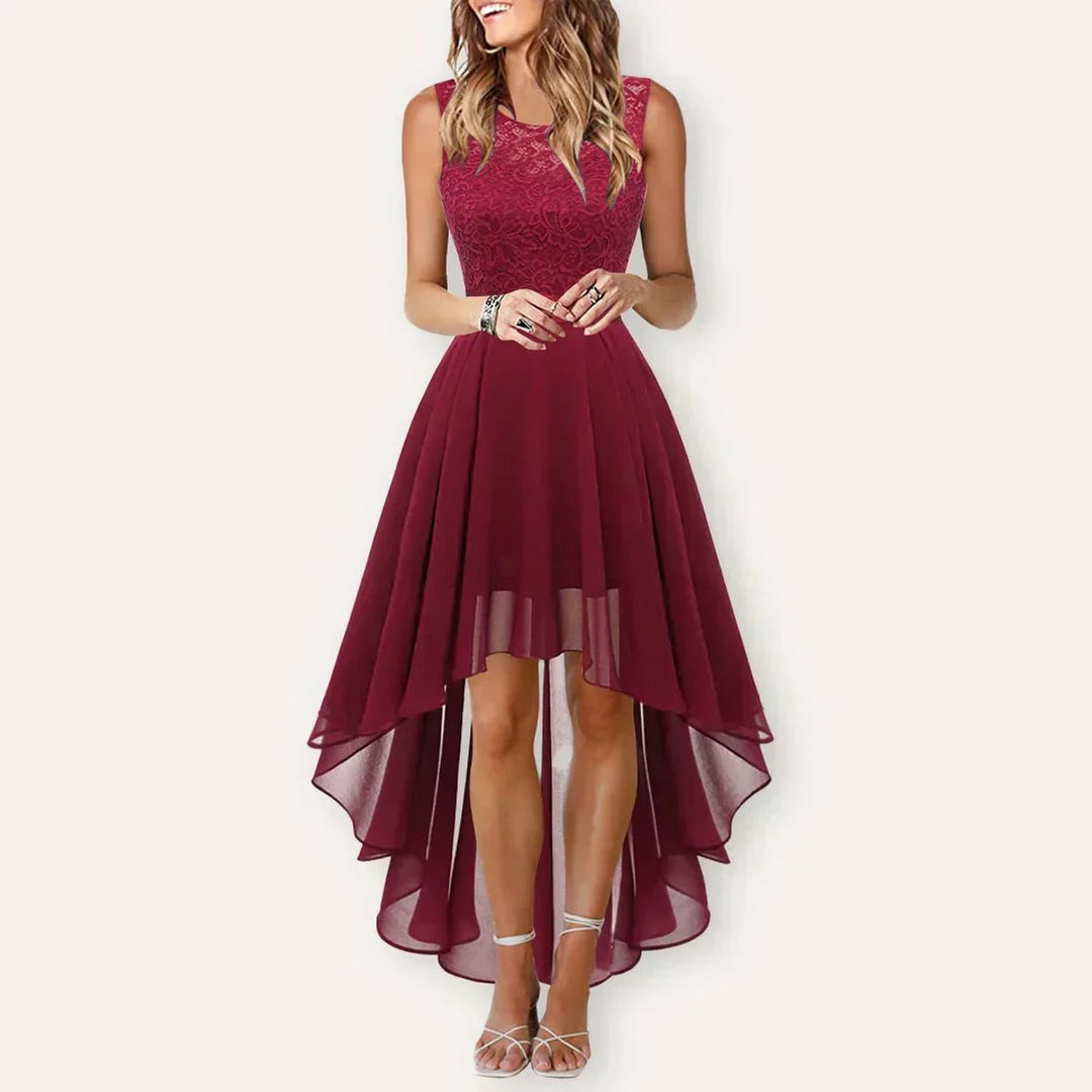 Women's Lace Bodice High-Low Fall Wedding Guest Dress Sleeveless