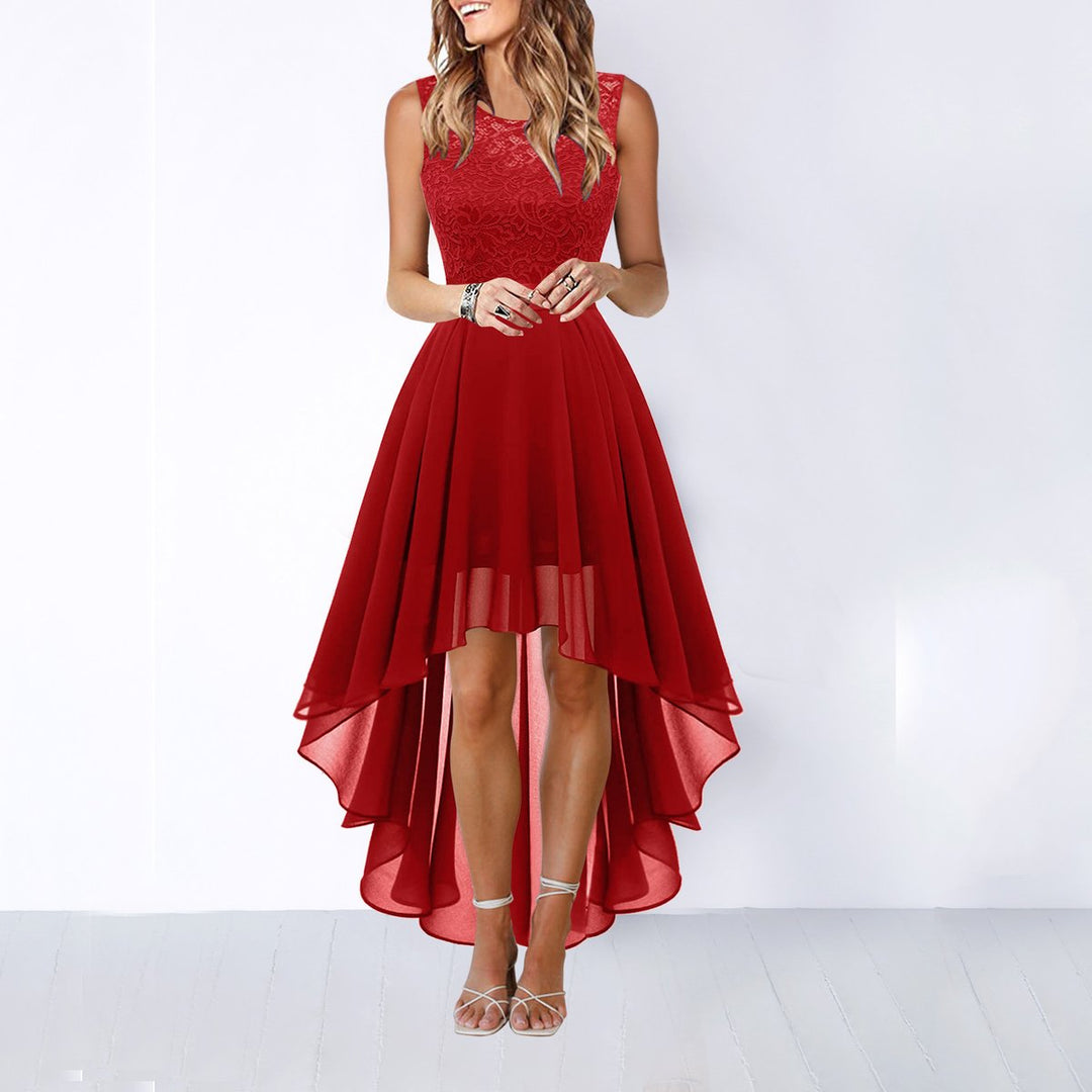 Women's Lace Bodice High-Low Fall Wedding Guest Dress Sleeveless
