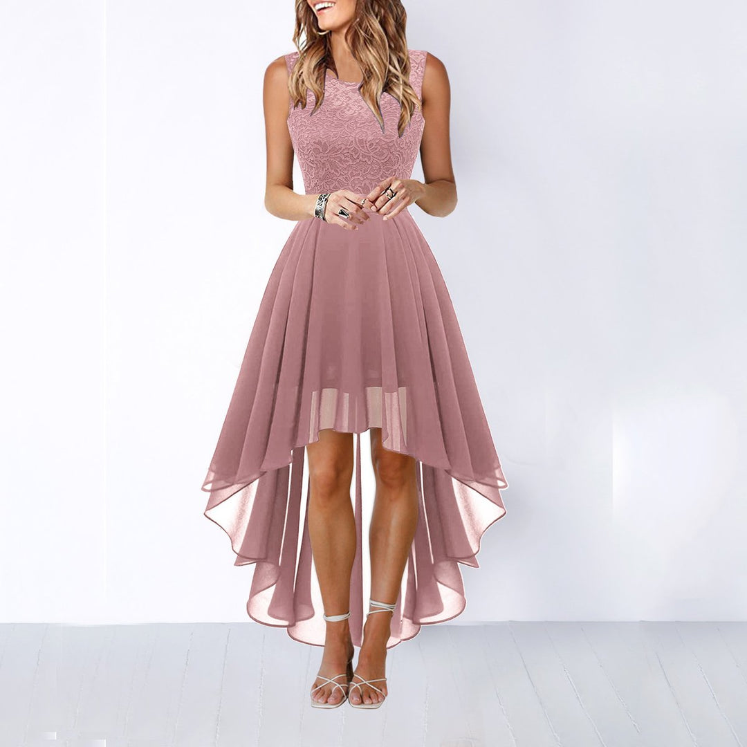 Women's Lace Bodice High-Low Fall Wedding Guest Dress Sleeveless