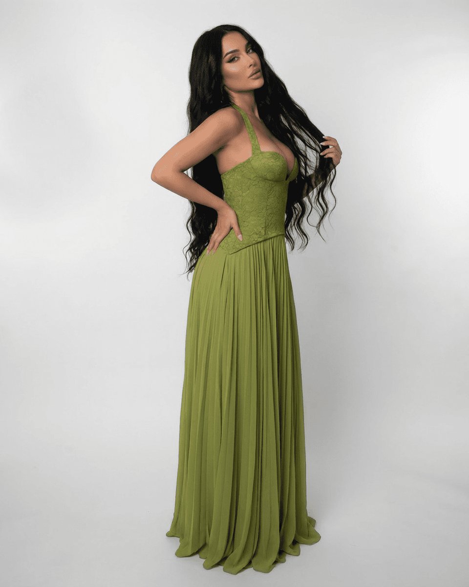 Women's Lace Bodice Pleated Chiffon Fall Wedding Guest Dress