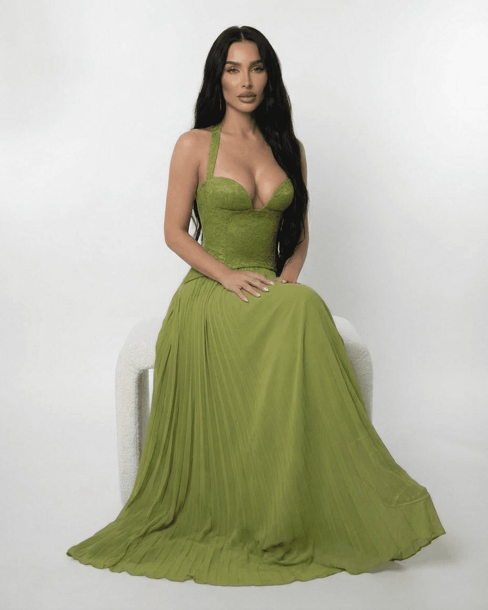 Women's Lace Bodice Pleated Chiffon Fall Wedding Guest Dress