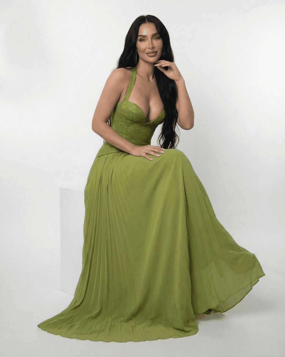 Women's Lace Bodice Pleated Chiffon Fall Wedding Guest Dress