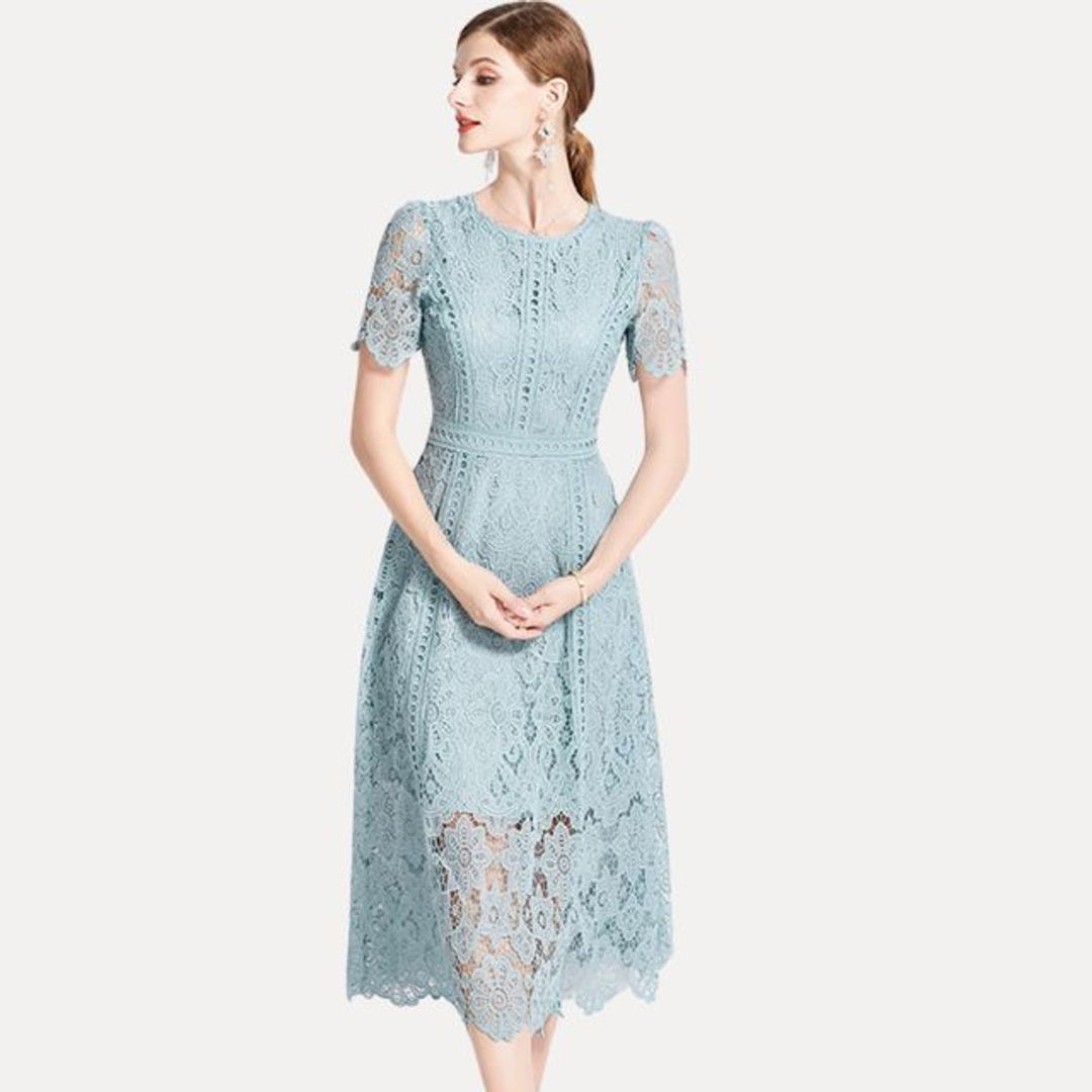 Women's Lace Hollow-Out Waist-Defining Fall Midi Dress