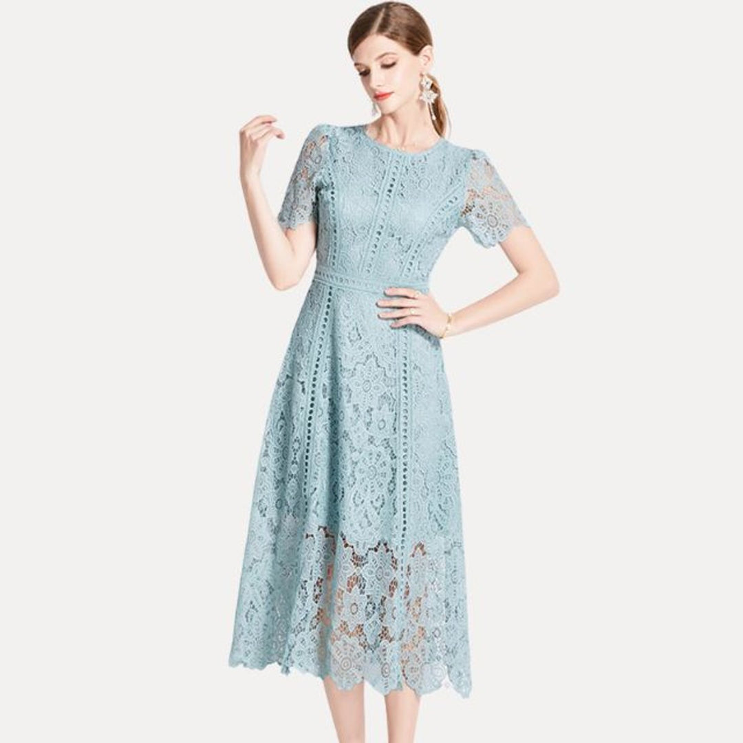 Women's Lace Hollow-Out Waist-Defining Fall Midi Dress