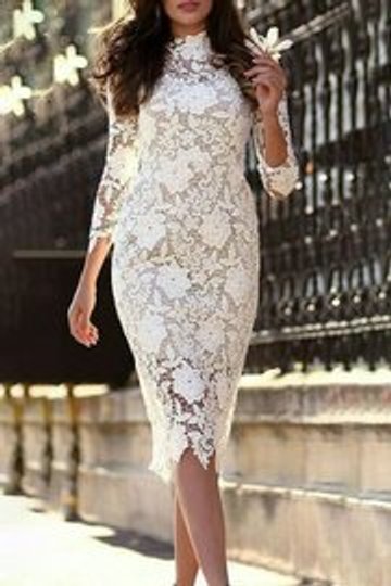 Women's Lace Long Sleeve Fall Midi Dress Bodycon