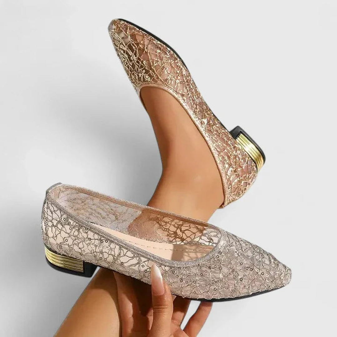 Women's Lace Mesh Slip-On Orthopedic Comfort Flats - Gold