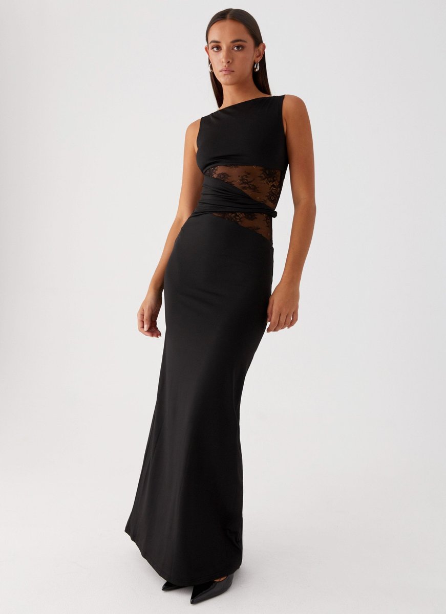 Women's Lace-Panel Sleeveless Fall Wedding Guest Dress Maxi Gown