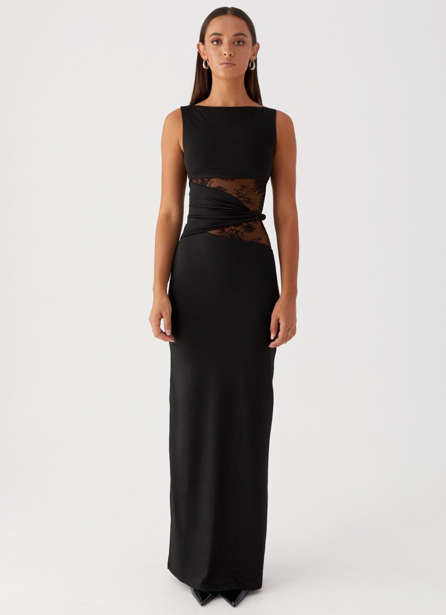 Women's Lace-Panel Sleeveless Fall Wedding Guest Dress Maxi Gown