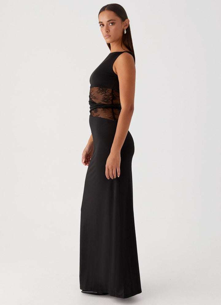 Women's Lace-Panel Sleeveless Fall Wedding Guest Dress Maxi Gown
