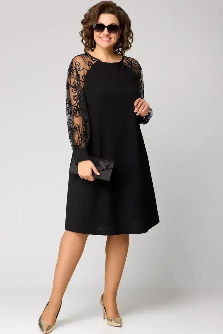 Women's Lace-Sleeve A-Line Knee-Length Formal Dress