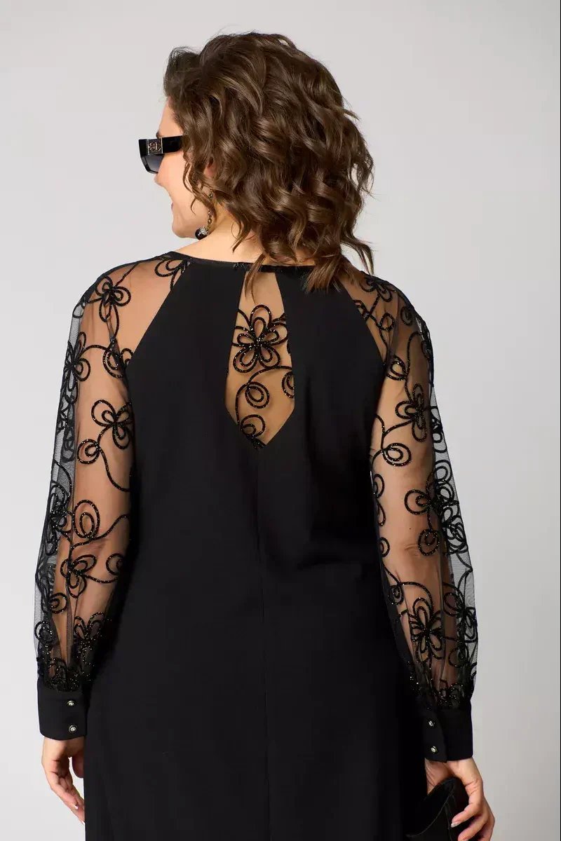 Women's Lace-Sleeve A-Line Knee-Length Formal Dress